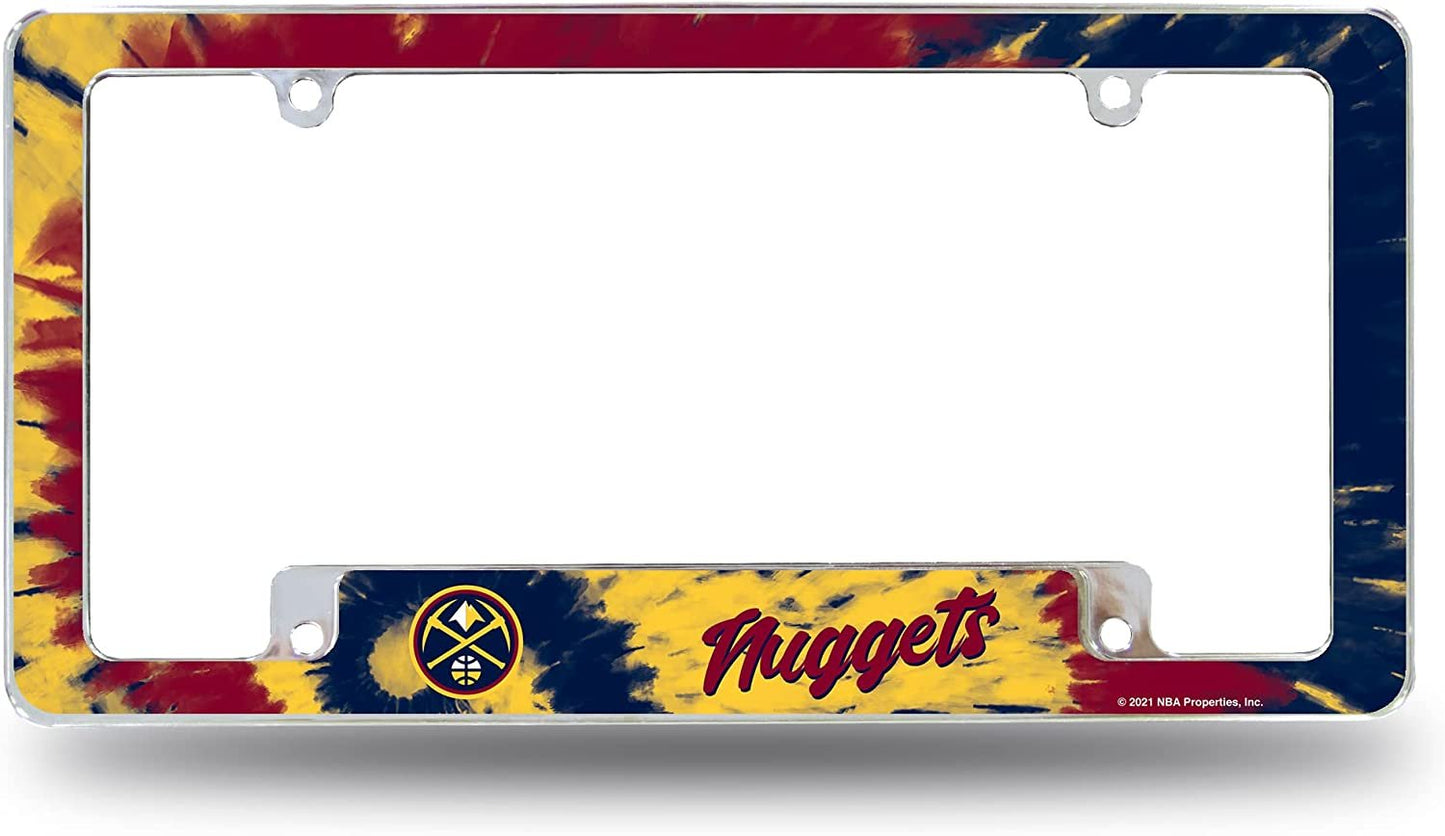 Denver Nuggets Metal License Plate Frame Chrome Tag Cover Tie Dye Design 6x12 Inch by Fielders Choice