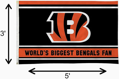 Cincinnati Bengals 3x5 Feet Flag Banner, World's Biggest Fan, Metal Grommets, Single Sided, Indoor or Outdoor Use by Fielders Choice