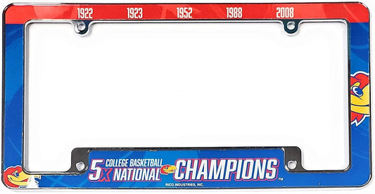 University of Kansas Jayhawks 5 Time Champions Metal License License Plate Frame Tag Cover, All Over Design, 12x6 Inch by Fielders Choice