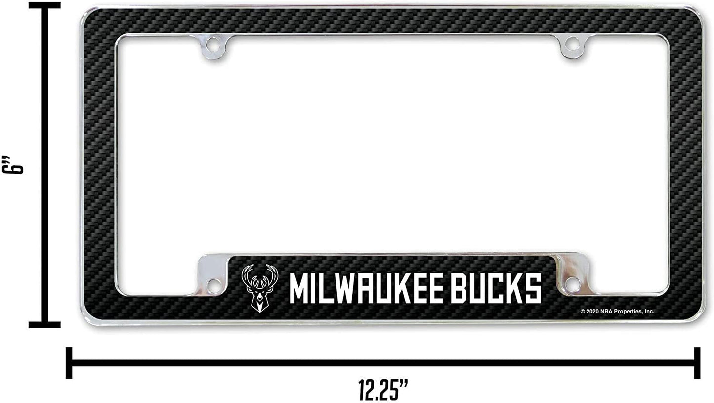 Milwaukee Bucks Metal License Plate Frame Chrome Tag Cover Carbon Fiber Design 6x12 Inch by Fielders Choice