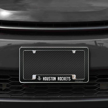 Houston Rockets Metal License Plate Frame Chrome Tag Cover Carbon Fiber Design 6x12 Inch by Fielders Choice