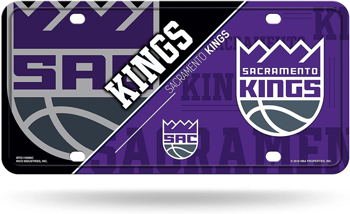 Sacramento Kings Metal Auto Tag License Plate, Split Design, 6x12 Inch by Fielders Choice