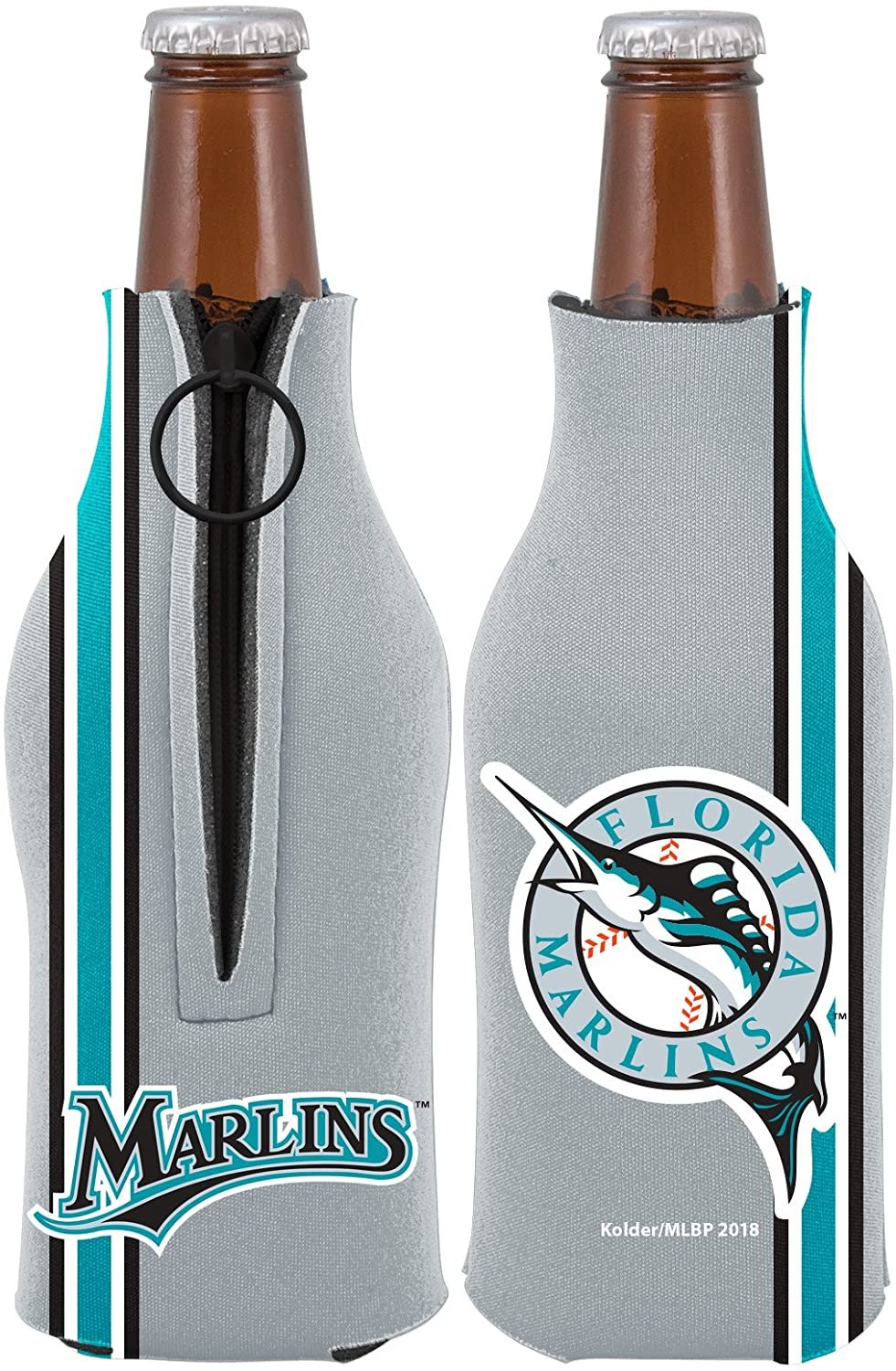 Miami Marlins 2-Pack Zipper Bottle Retro Throwback Beverage Insulator Neoprene Holder Cooler Baseball by Fielders Choice