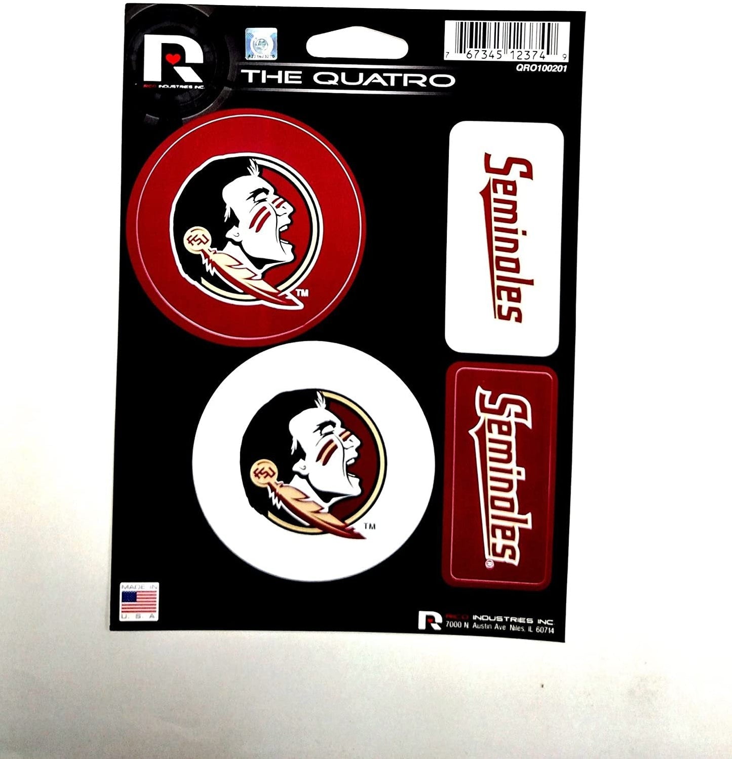 Florida State Seminoles FSU Quatro Decal Sheet Die Cut Bumper Sticker University by Fielders Choice