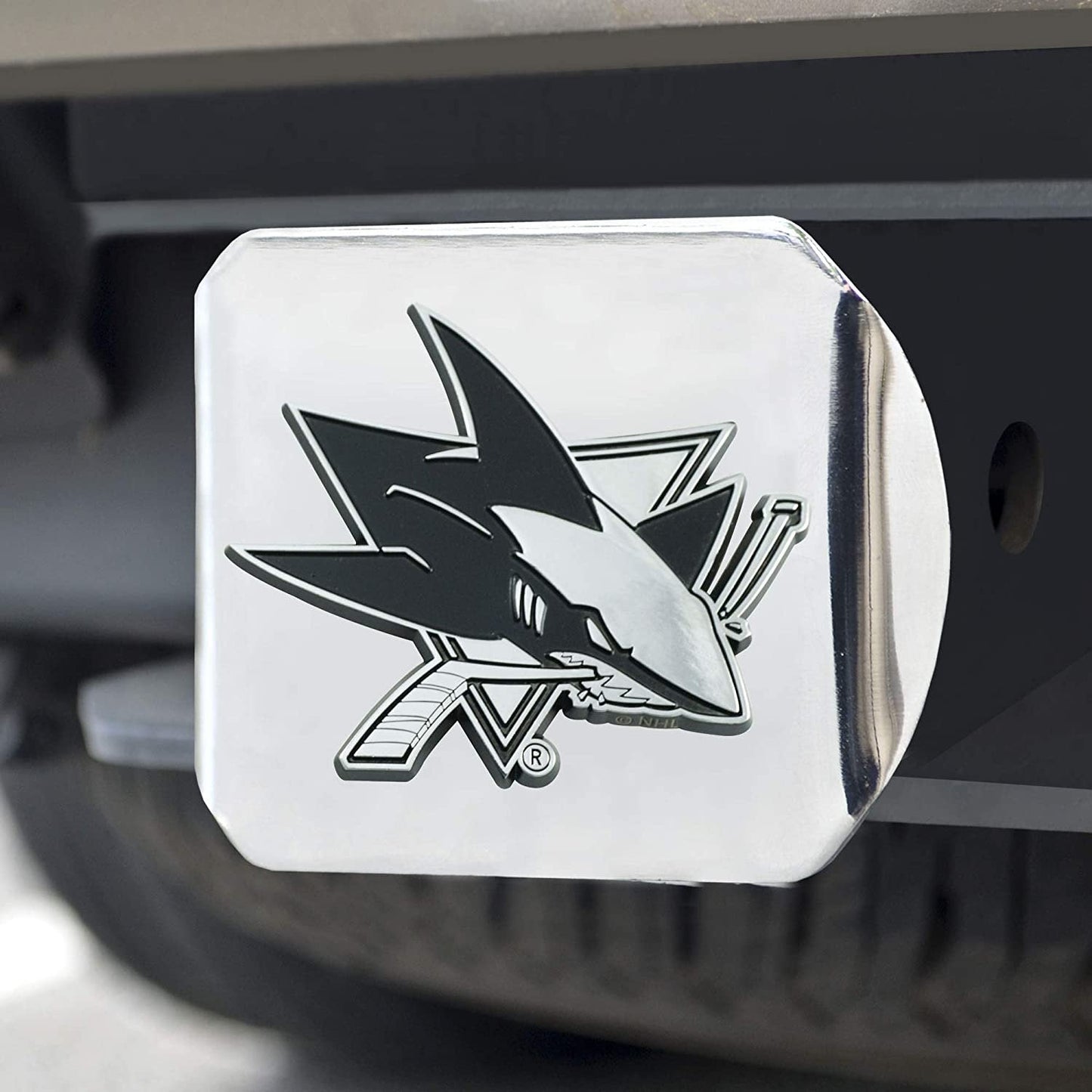 San Jose Sharks Hitch Cover Solid Metal with Raised Chrome Metal Emblem 2" Square Type III by Fielders Choice