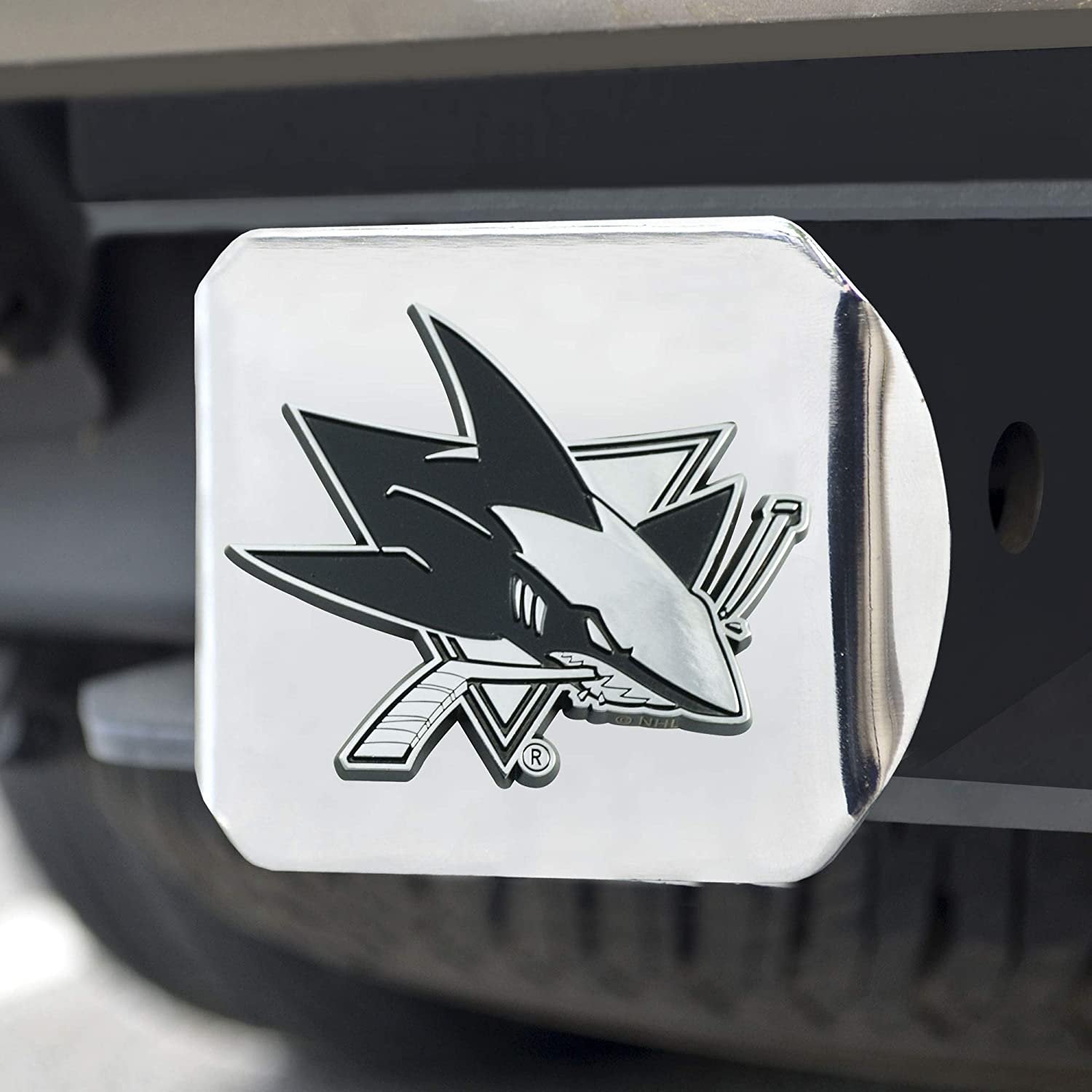 San Jose Sharks Hitch Cover Solid Metal with Raised Chrome Metal Emblem 2" Square Type III by Fielders Choice