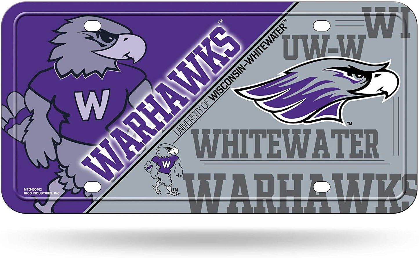 University of Wisconsin Whitewater Warhawks Metal Auto Tag License Plate, Split Design, 6x12 Inch by Fielders Choice