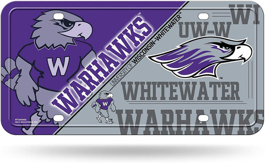 University of Wisconsin Whitewater Warhawks Metal Auto Tag License Plate, Split Design, 6x12 Inch by Fielders Choice