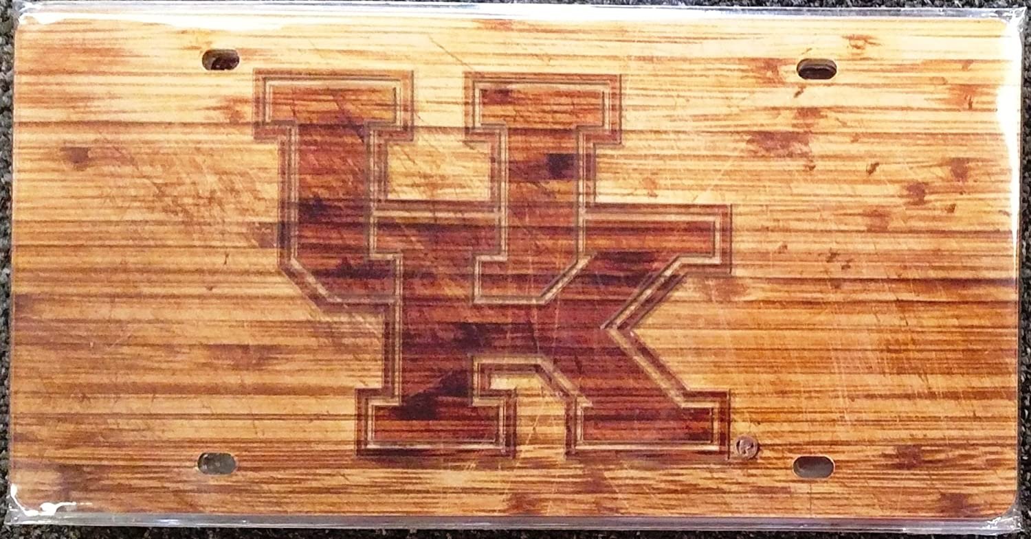 University of Kentucky Wildcats Laser Cut Tag License Plate Mirrored Acrylic Inlaid Woodgrain Design 6x12 Inch by Fielders Choice