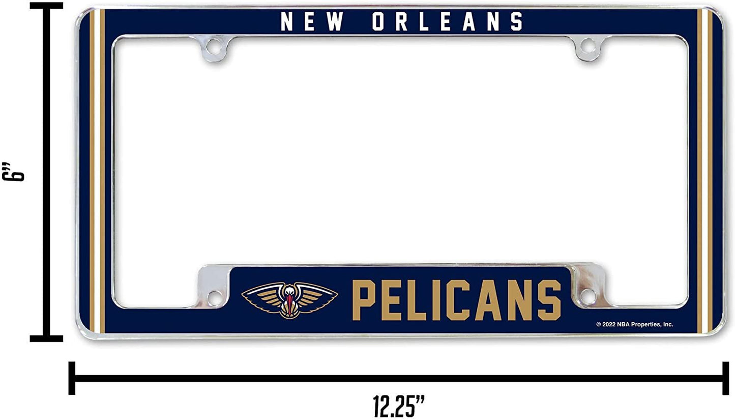 New Orleans Pelicans Metal License Plate Frame Chrome Tag Cover Alternate Design 6x12 Inch by Fielders Choice