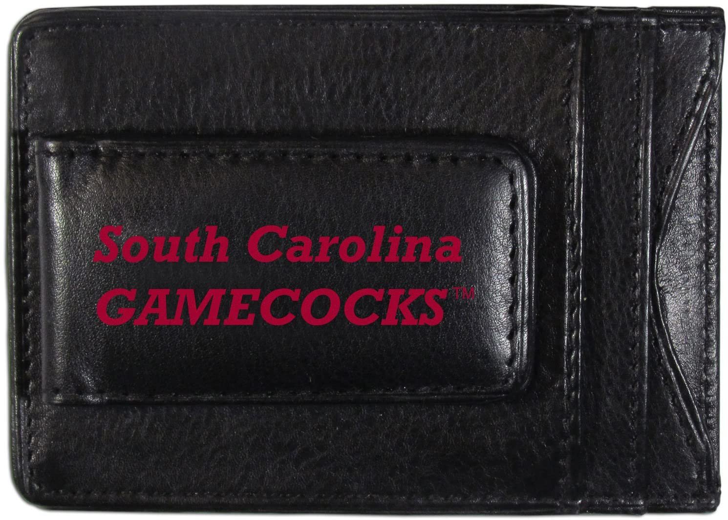 University of South Carolina Gamecocks Black Leather Wallet, Front Pocket Magnetic Money Clip, Printed Logo by Fielders Choice