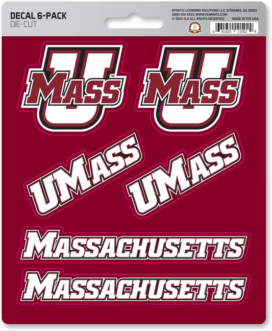 University of Massachusettes Umass Minutemen 6-Piece Decal Sticker Set, 5x6 Inch Sheet, Gift for football fans for any hard surfaces around home, automotive, personal items by Fielders Choice