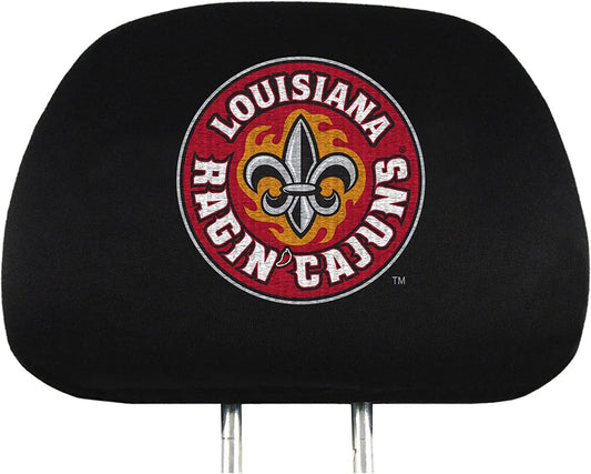 University of Louisiana at Lafayette Ragin Cajuns Pair of Auto Head Rest Covers, Embroidered, Black Elastic, 14x10 Inch by Fielders Choice
