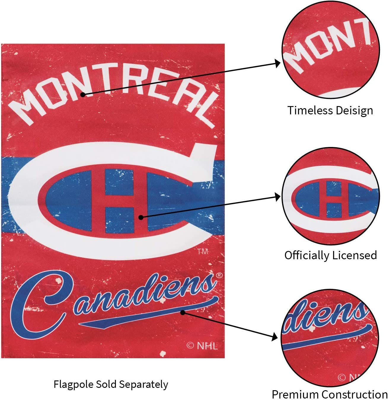 Montreal Canadiens Premium Linen Banner Flag Double Sided 28x44 Inch Vintage Logo Design Outdoor by Fielders Choice