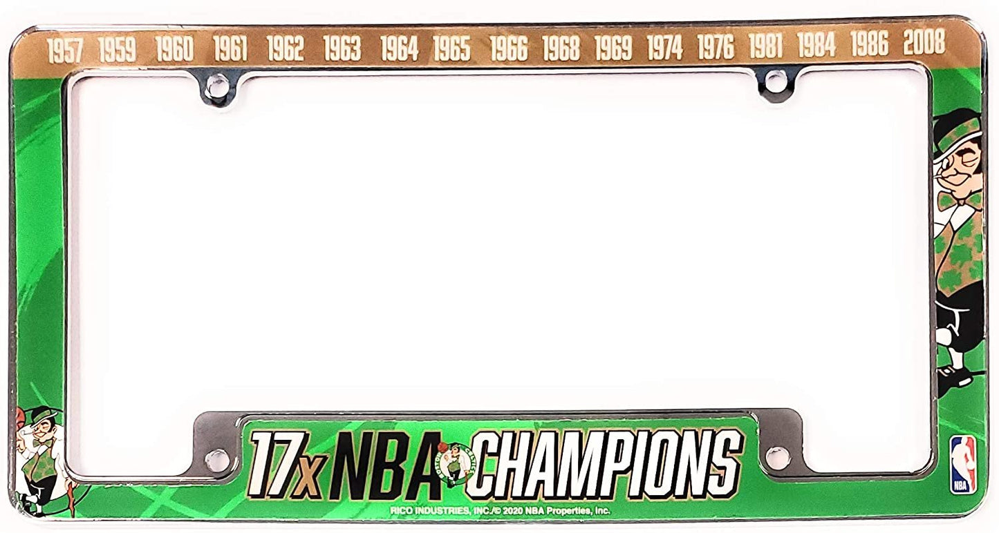 Boston Celtics 17X Champions Metal License Plate Frame Chrome Tag Cover, All Over Design, 12x6 Inch by Fielders Choice