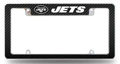 New York Jets Metal License Plate Frame Chrome Tag Cover, Carbon Fiber Design, 6x12 Inch by Fielders Choice