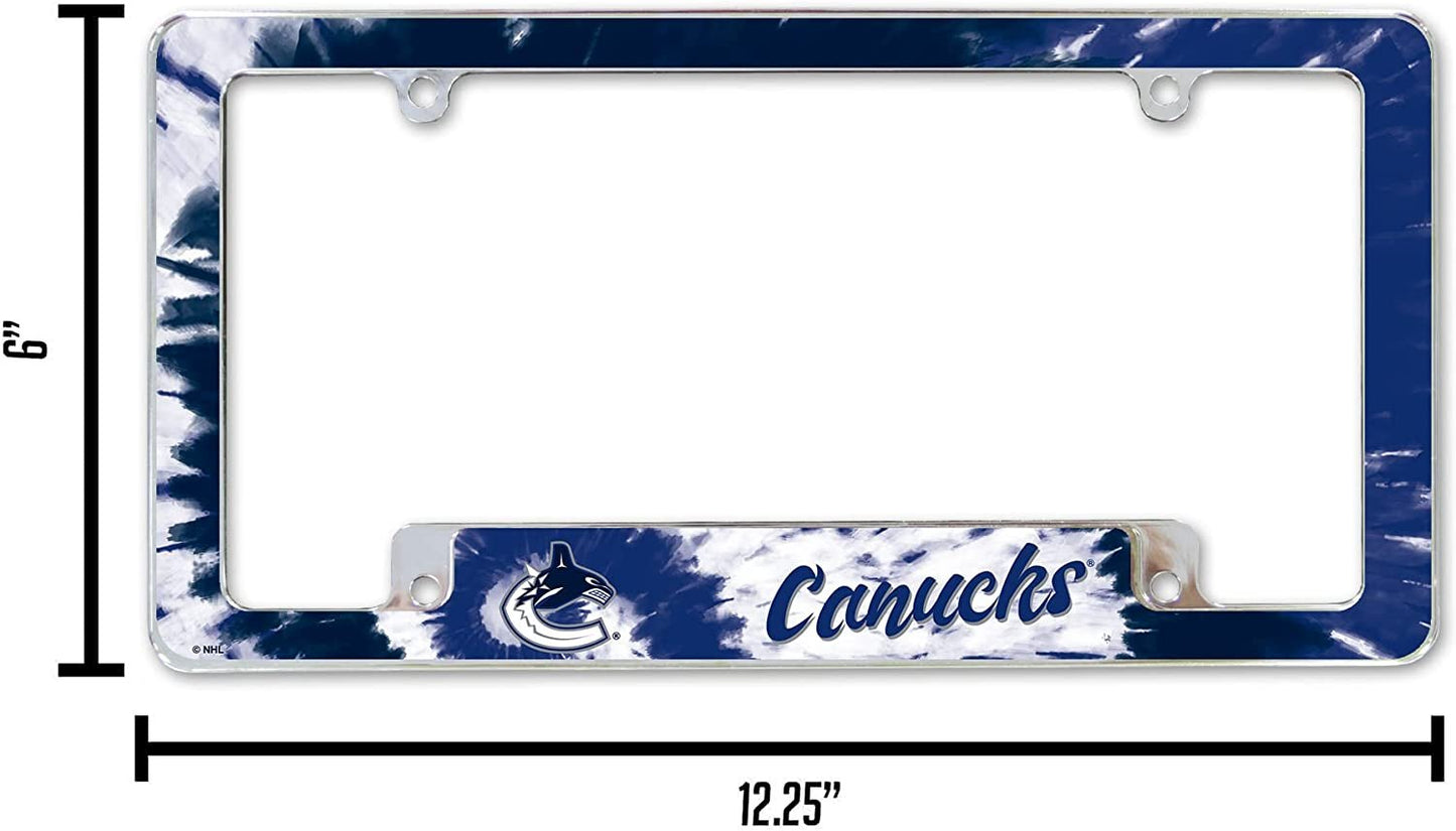 Vancouver Canucks Metal License Plate Frame Chrome Tag Cover Tie Dye Design 6x12 Inch by Fielders Choice