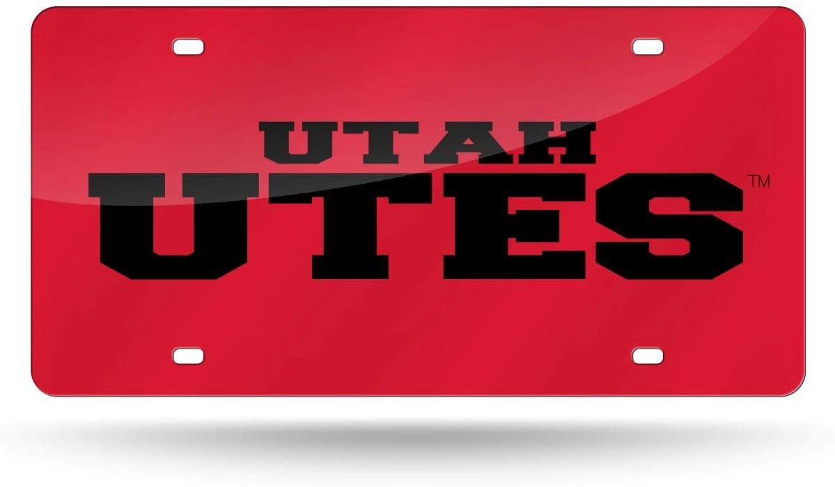 University of Utah Utes Premium Laser Cut Tag License Plate, Red, Mirrored Acrylic Inlaid, 12x6 Inch by Fielders Choice