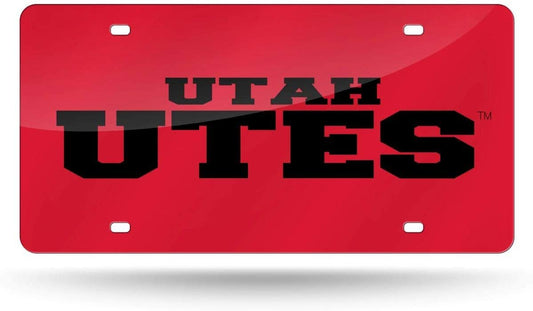 University of Utah Utes Premium Laser Cut Tag License Plate, Red, Mirrored Acrylic Inlaid, 12x6 Inch by Fielders Choice