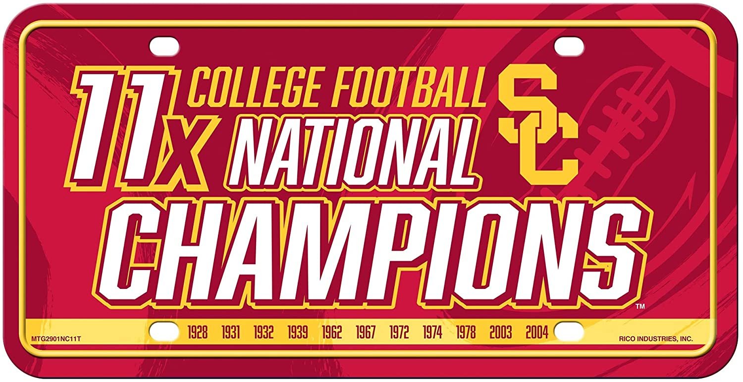 USC Trojans Metal Auto Tag License Plate, 11-Time Champions, 6x12 Inch, University of Southern California by Fielders Choice