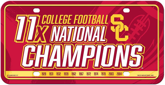 USC Trojans Metal Auto Tag License Plate, 11-Time Champions, 6x12 Inch, University of Southern California by Fielders Choice