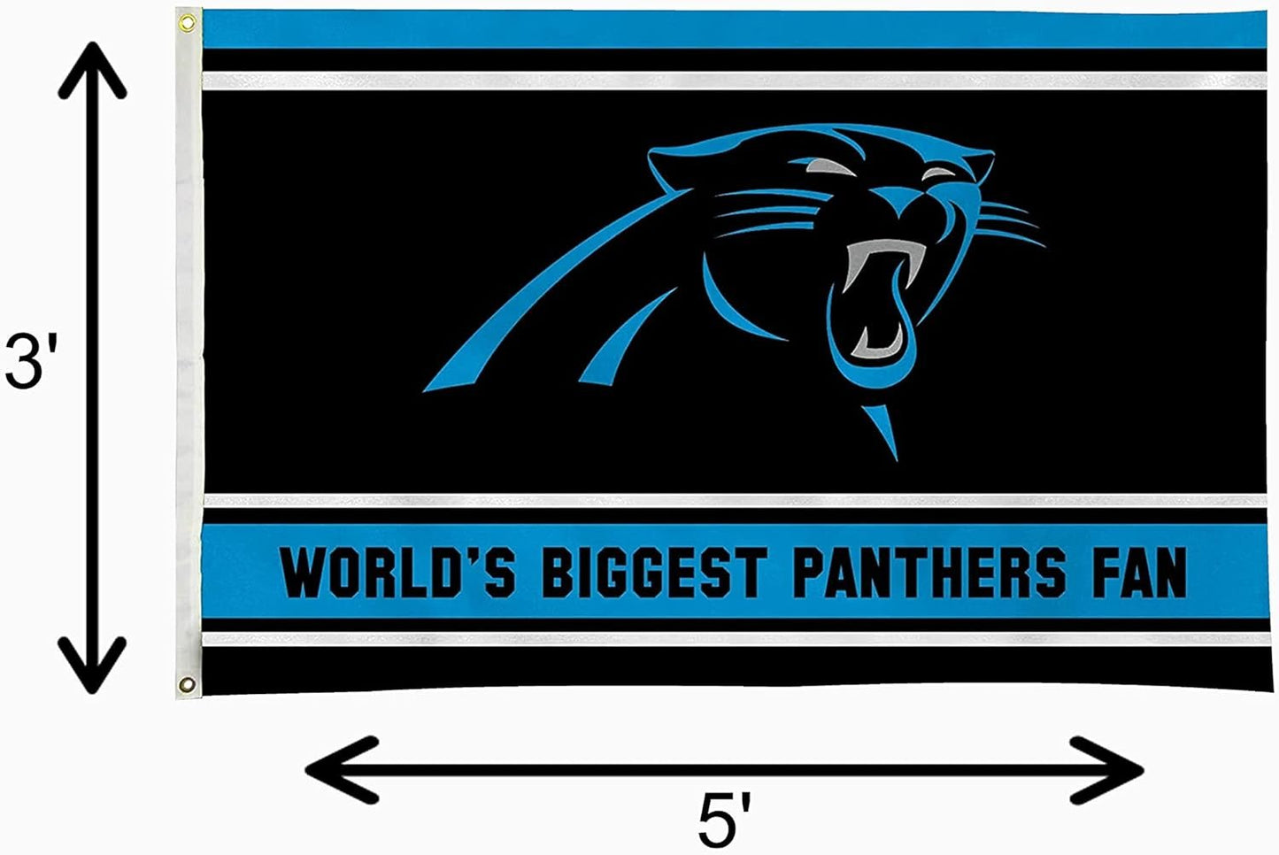 Carolina Panthers 3x5 Feet Flag Banner, World's Biggest Fan, Metal Grommets, Single Sided, Indoor or Outdoor Use by Fielders Choice