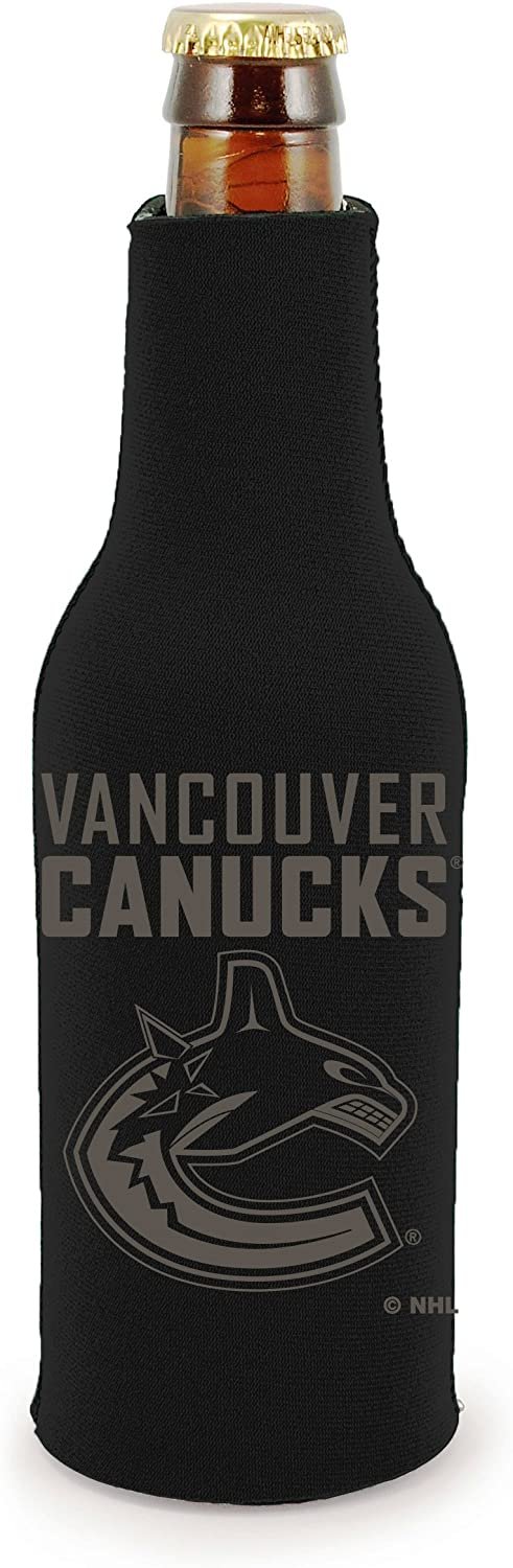 Vancouver Canucks Pair of 16oz Drink Zipper Bottle Cooler Insulated Neoprene Beverage Holder, Black Tonal Design by Fielders Choice
