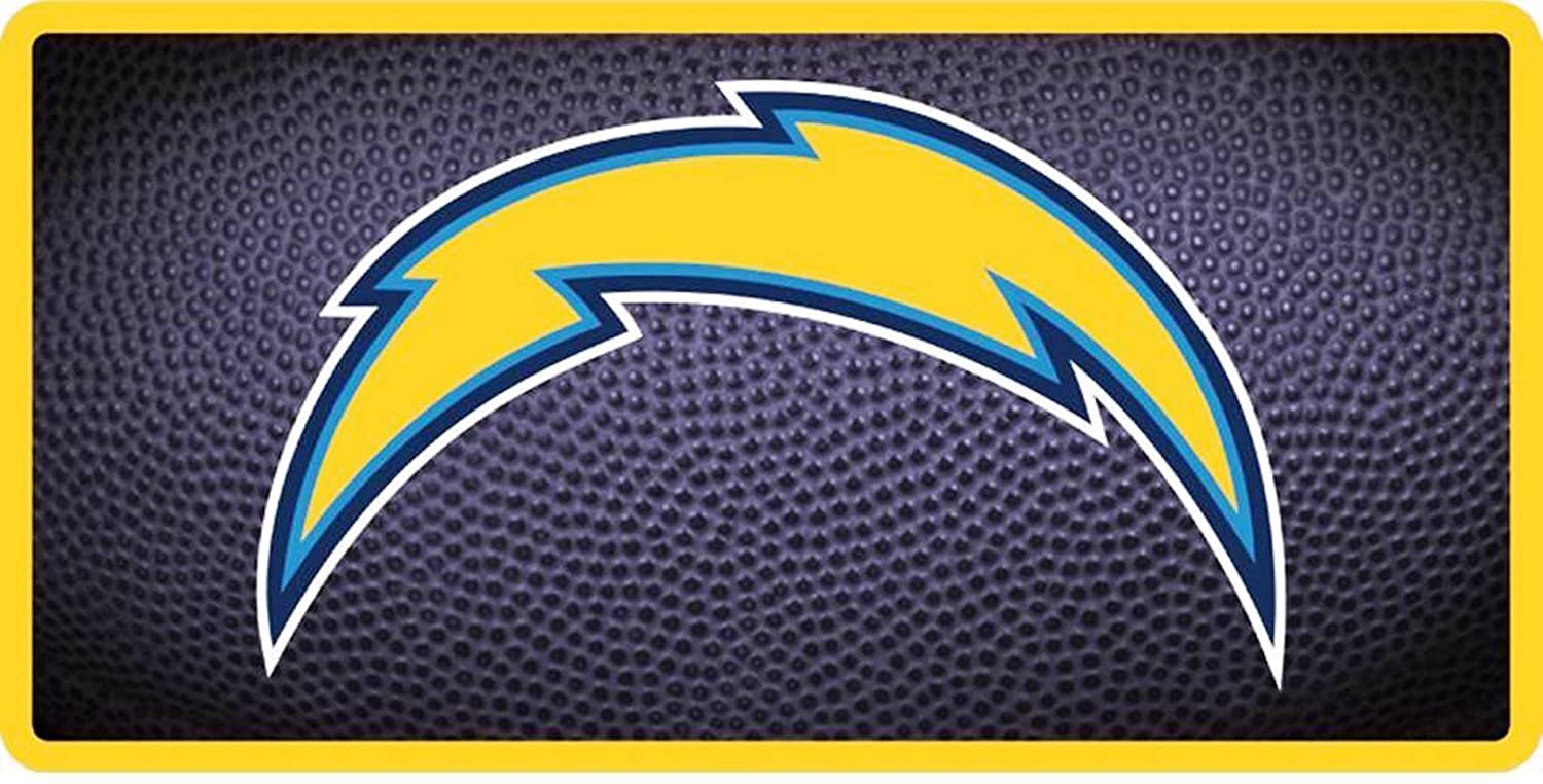 Los Angeles Chargers Premium Laser Cut Tag License Plate, Team Ball Design, Mirrored Acrylic Inlaid, 6x12 Inch by Fielders Choice