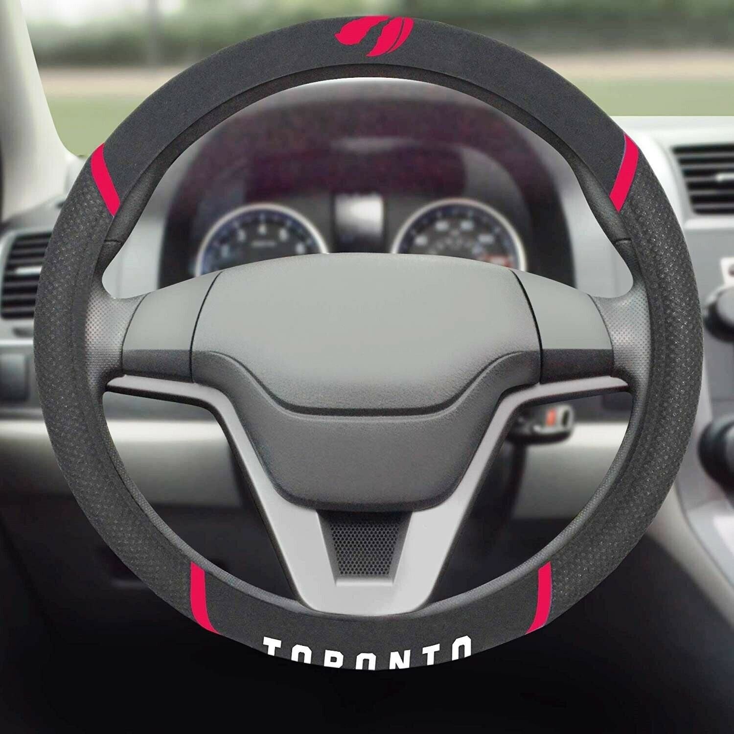 Toronto Raptors Steering Wheel Cover Premium Embroidered Black 15 Inch by Fielders Choice