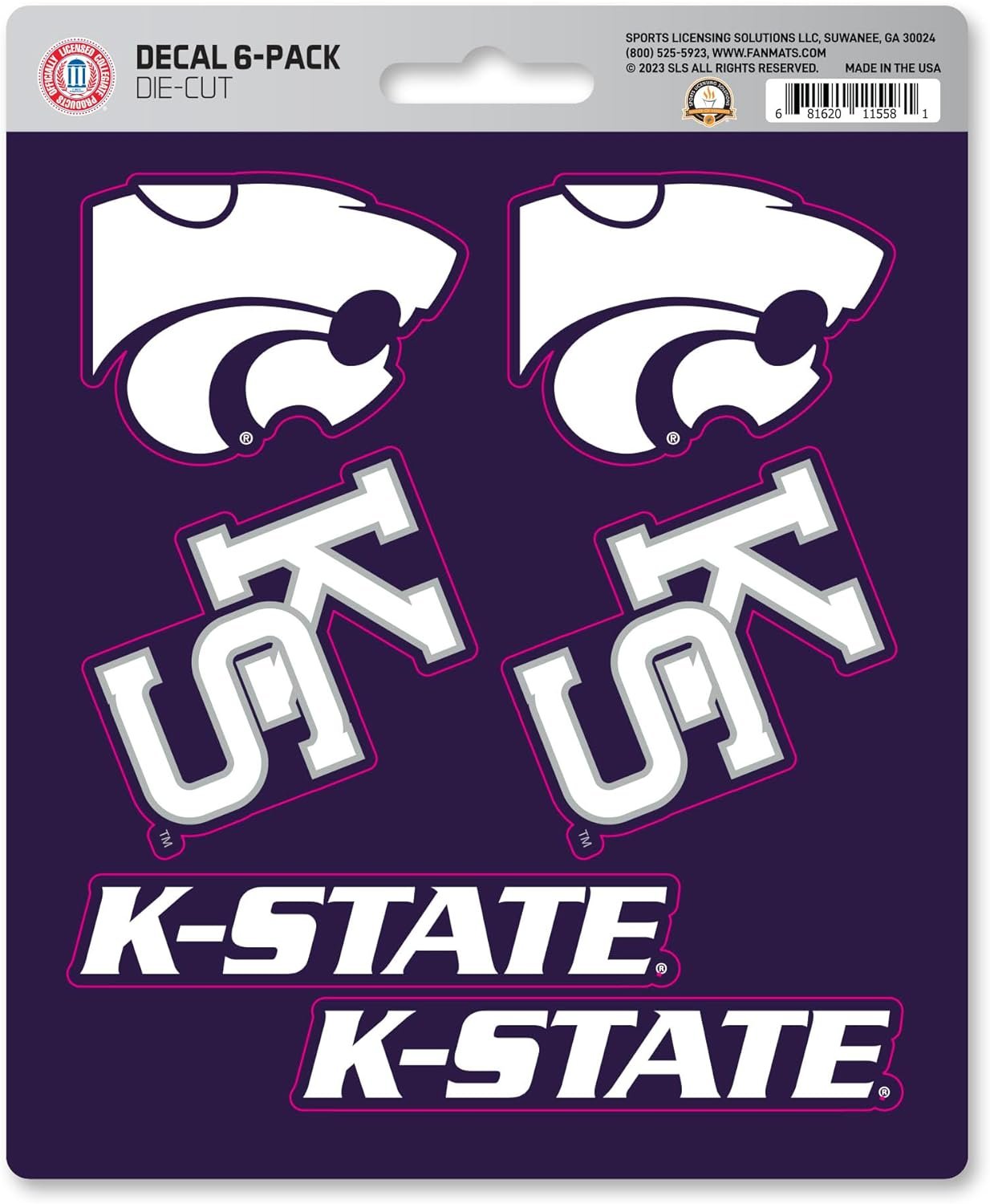 Kansas State University Wildcats 6-Piece Decal Sticker Set, 5x6 Inch Sheet, Gift for football fans for any hard surfaces around home, automotive, personal items by Fielders Choice