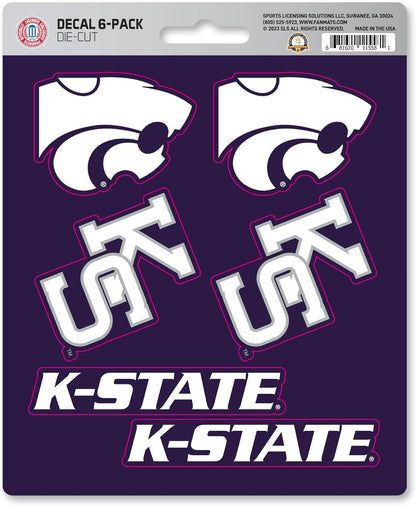 Kansas State University Wildcats 6-Piece Decal Sticker Set, 5x6 Inch Sheet, Gift for football fans for any hard surfaces around home, automotive, personal items by Fielders Choice