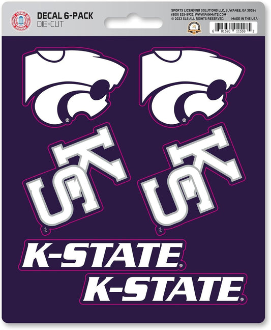 Kansas State University Wildcats 6-Piece Decal Sticker Set, 5x6 Inch Sheet, Gift for football fans for any hard surfaces around home, automotive, personal items by Fielders Choice
