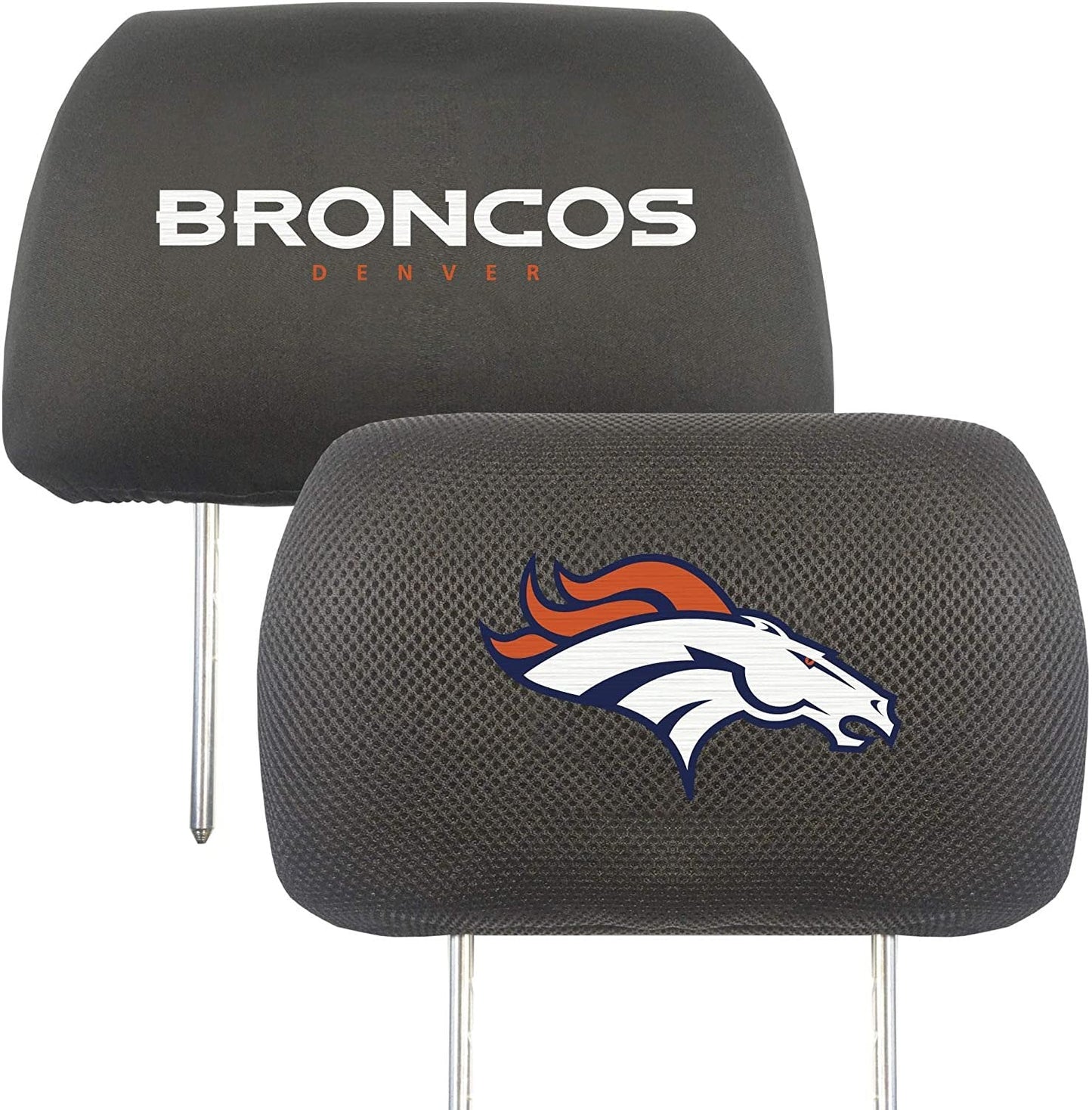 Denver Broncos Pair of Premium Auto Head Rest Covers, Embroidered, Black Elastic, 14x10 Inch by Fielders Choice