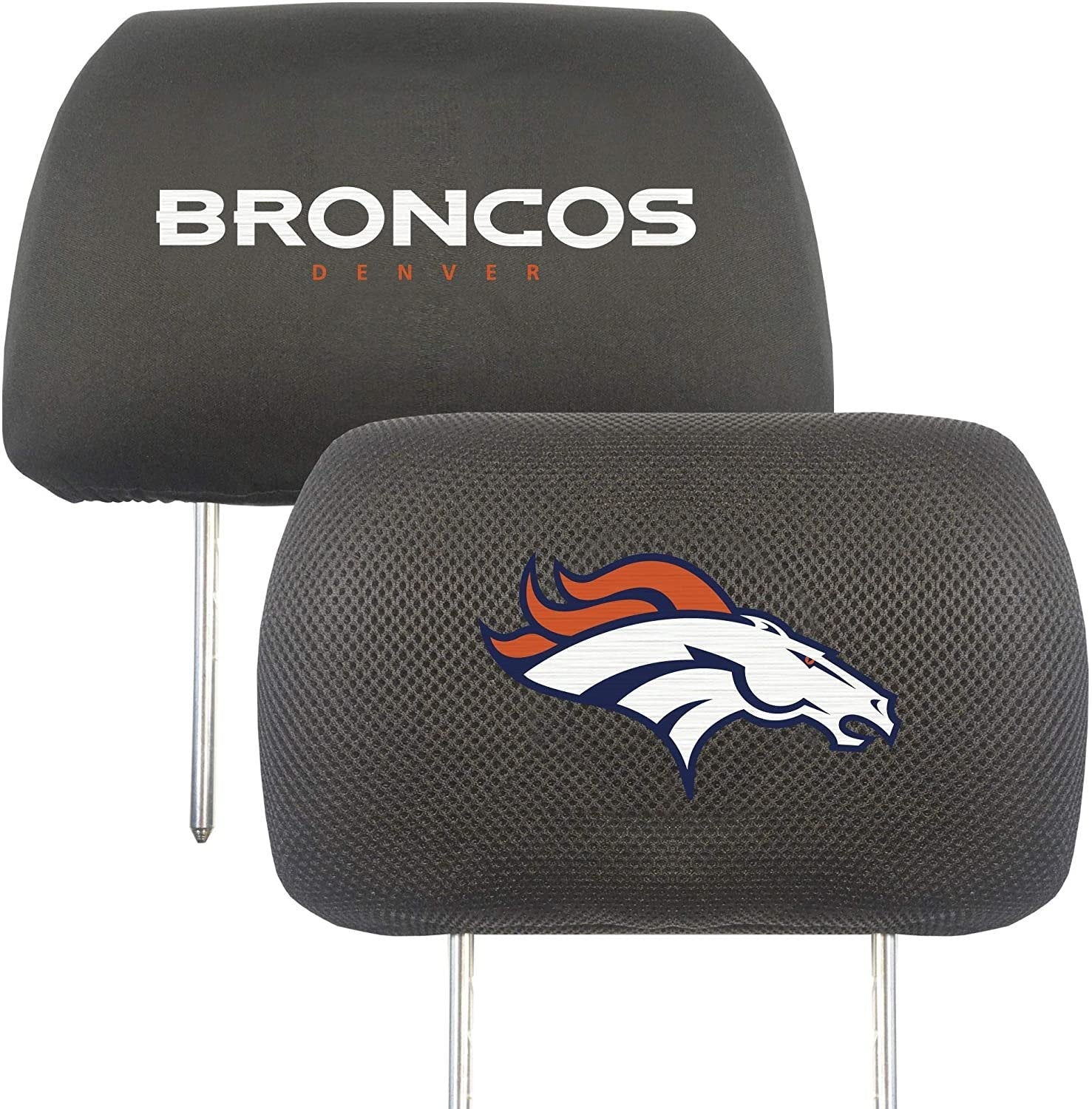 Denver Broncos Pair of Premium Auto Head Rest Covers, Embroidered, Black Elastic, 14x10 Inch by Fielders Choice