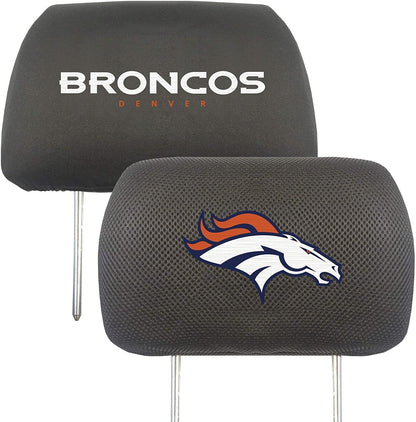 Denver Broncos Pair of Premium Auto Head Rest Covers, Embroidered, Black Elastic, 14x10 Inch by Fielders Choice