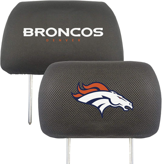 Denver Broncos Pair of Premium Auto Head Rest Covers, Embroidered, Black Elastic, 14x10 Inch by Fielders Choice