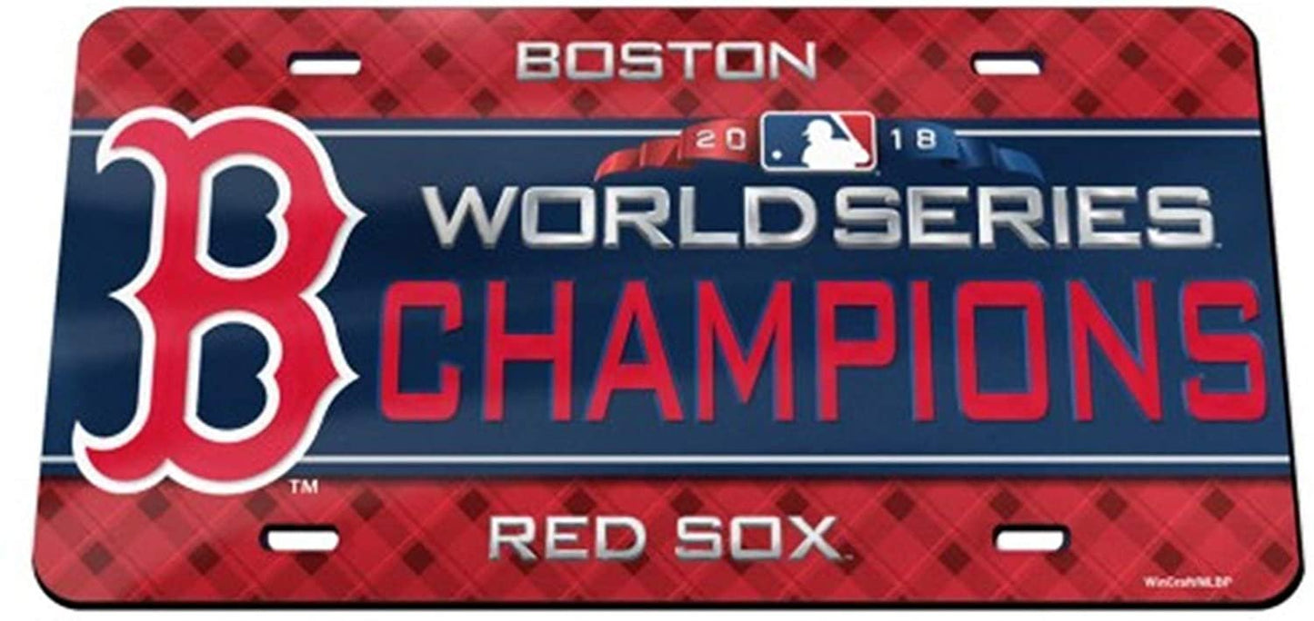 Boston Red Sox 2018 World Series Champions Laser Cut Tag License Plate, Mirrored Acrylic Inlaid, 6x12 Inch by Fielders Choice