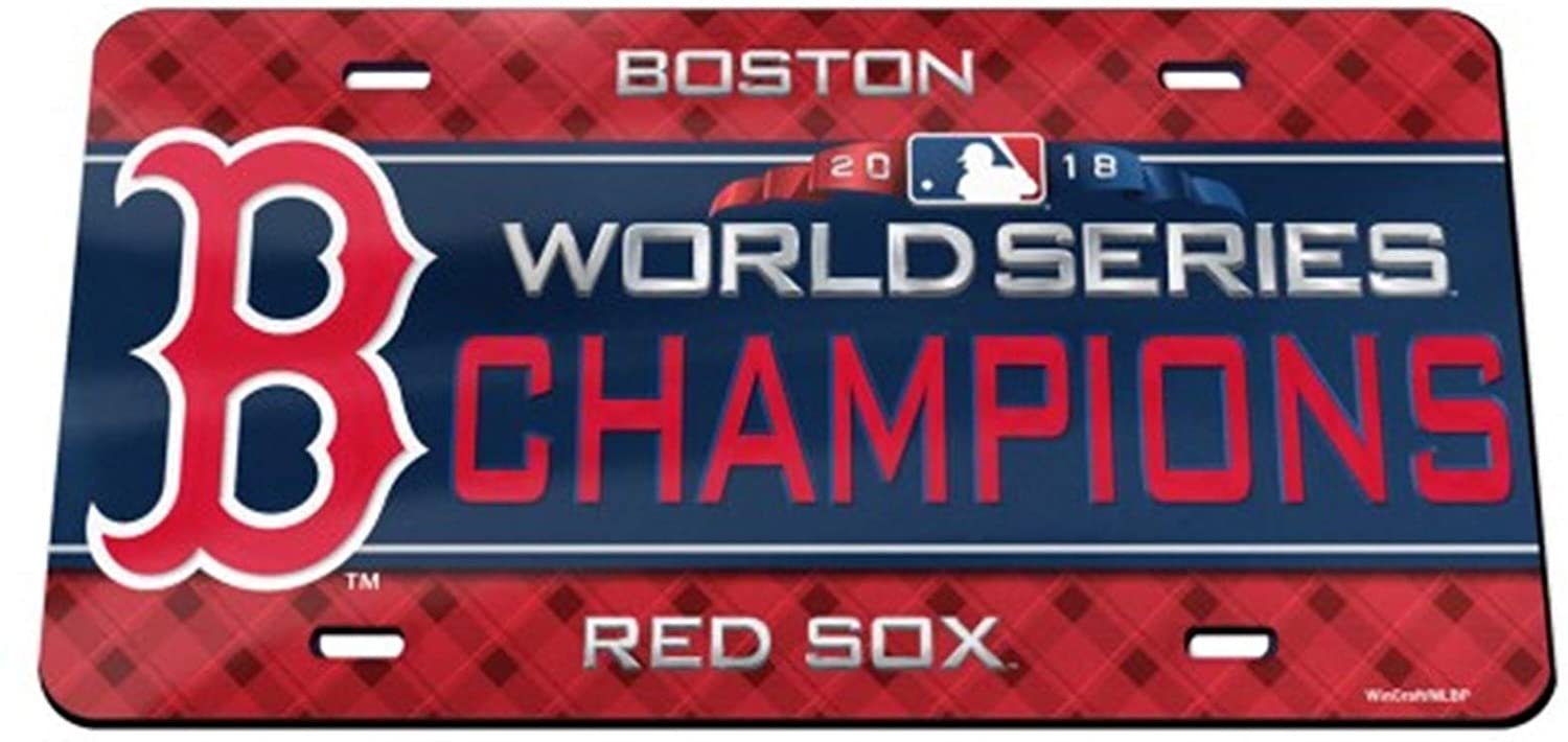 Boston Red Sox 2018 World Series Champions Laser Cut Tag License Plate, Mirrored Acrylic Inlaid, 6x12 Inch by Fielders Choice