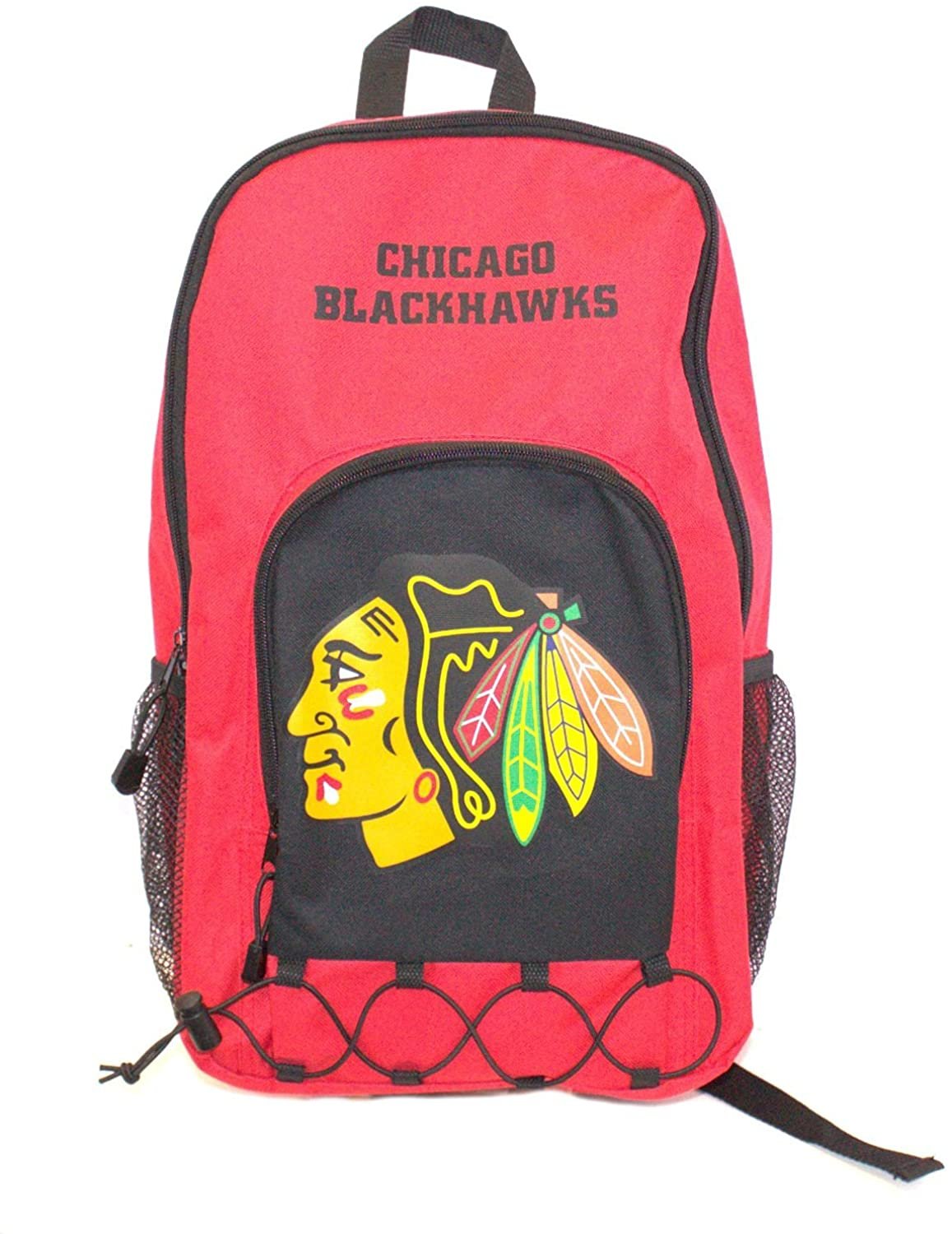 Chicago Blackhawks Premium Backpack heavy Duty Full Team Color Echo Bunge Style Padded Straps 14x6x6 Inches by Fielders Choice