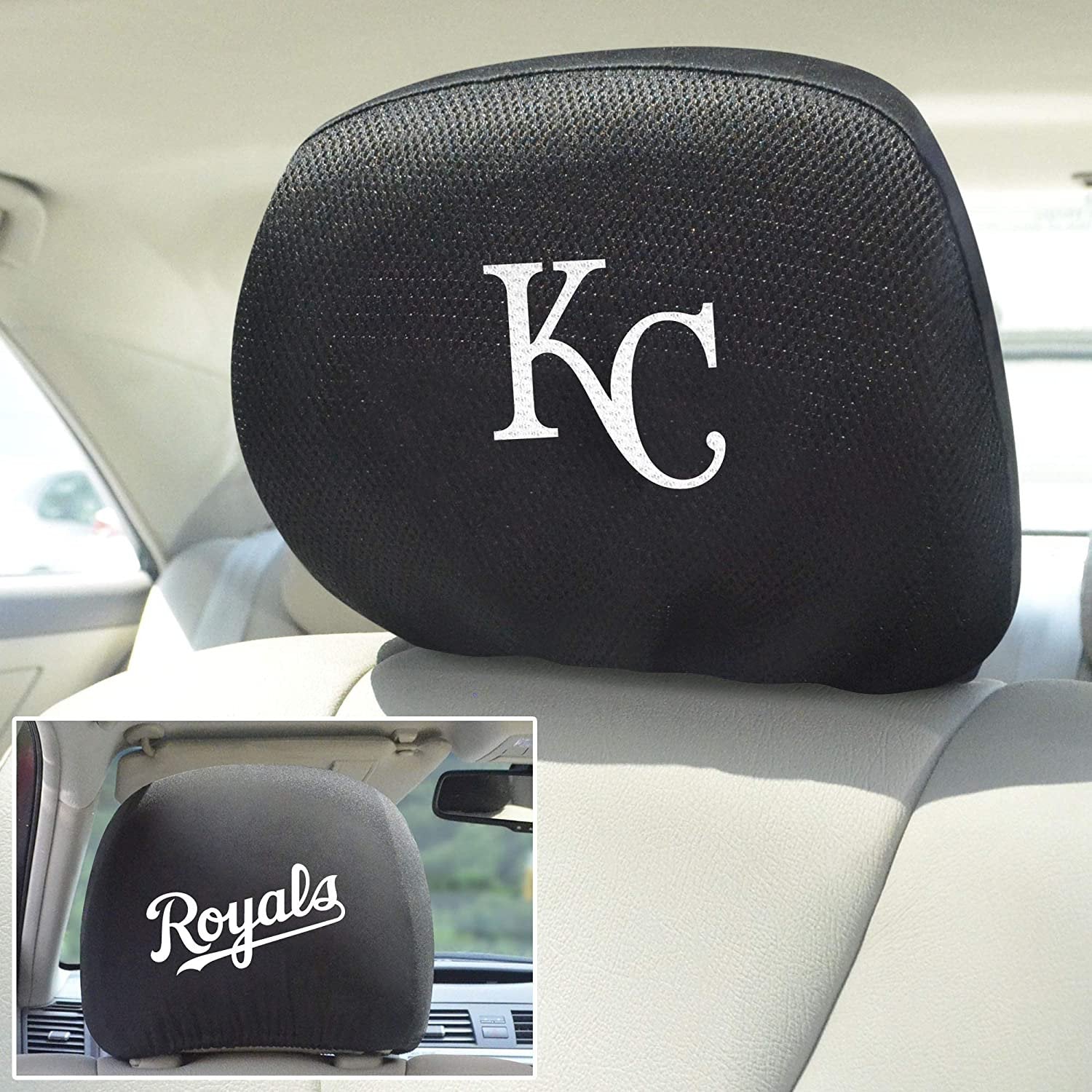Kansas City Royals Pair Premium Embroidered Auto Head Rest Covers Black Elastic by Fielders Choice