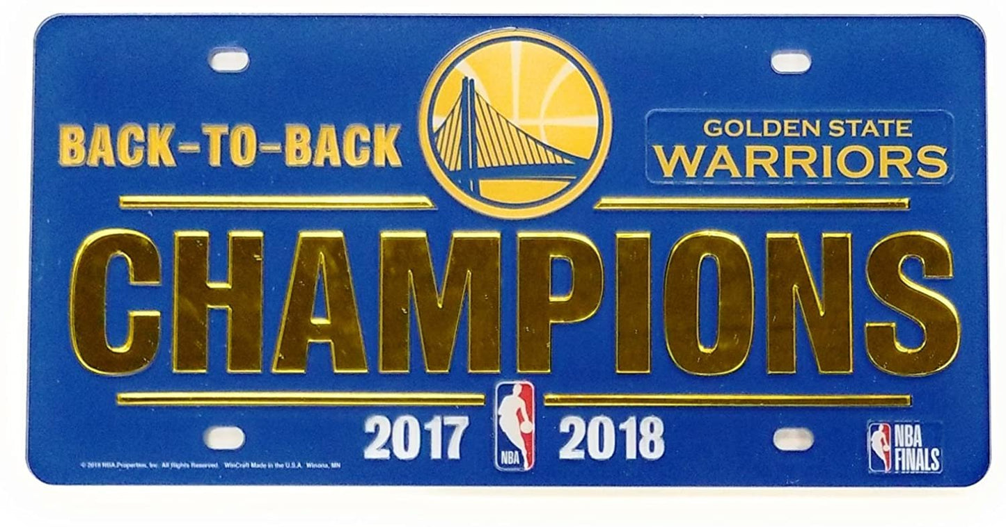 Golden State Warriors 2018 Champions Premium Laser Cut Tag License Plate, Back to Back, Mirrored Acrylic Inlaid, 6x12 Inch by Fielders Choice