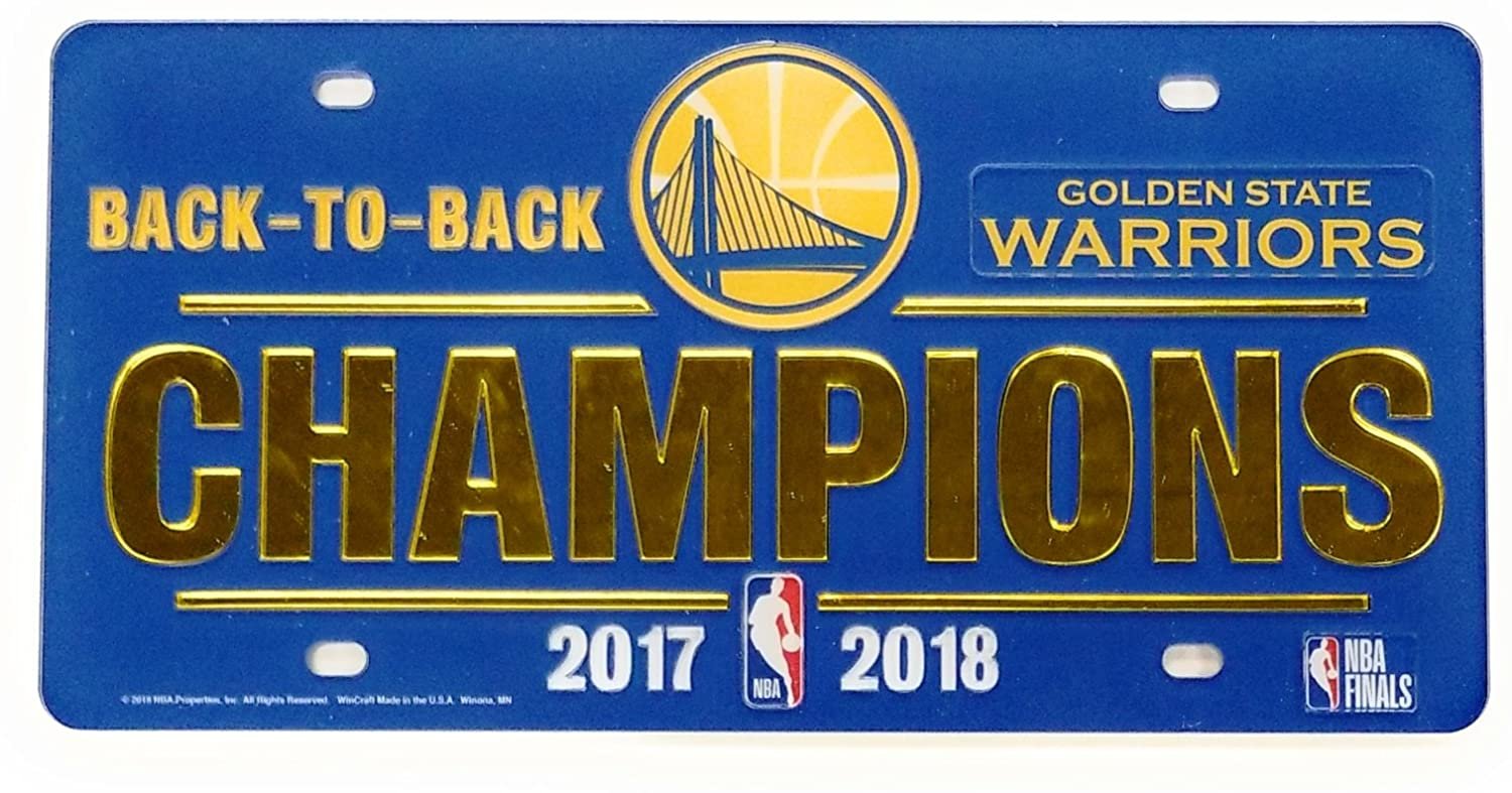 Golden State Warriors 2018 Champions Premium Laser Cut Tag License Plate, Back to Back, Mirrored Acrylic Inlaid, 6x12 Inch by Fielders Choice
