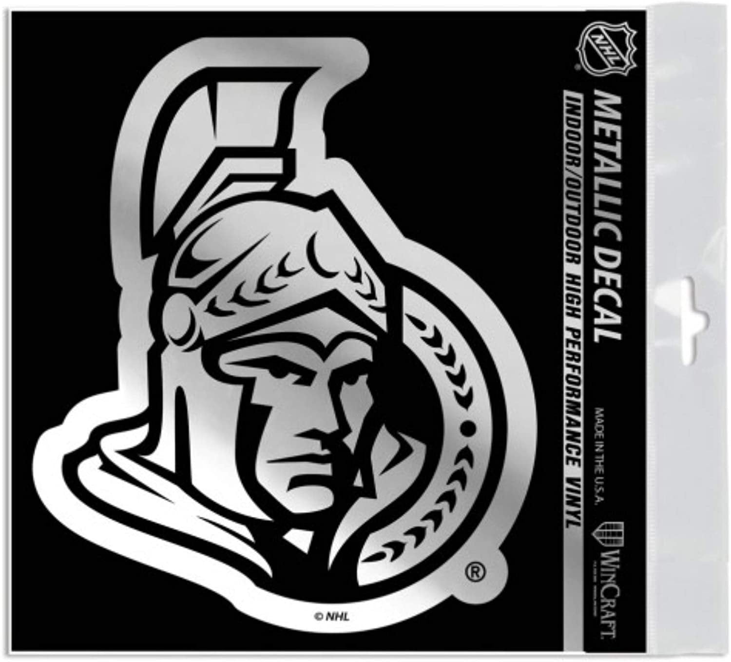 Ottawa Senators 6 Inch Decal Sticker, Metallic Chrome Shimmer Design by Fielders Choice