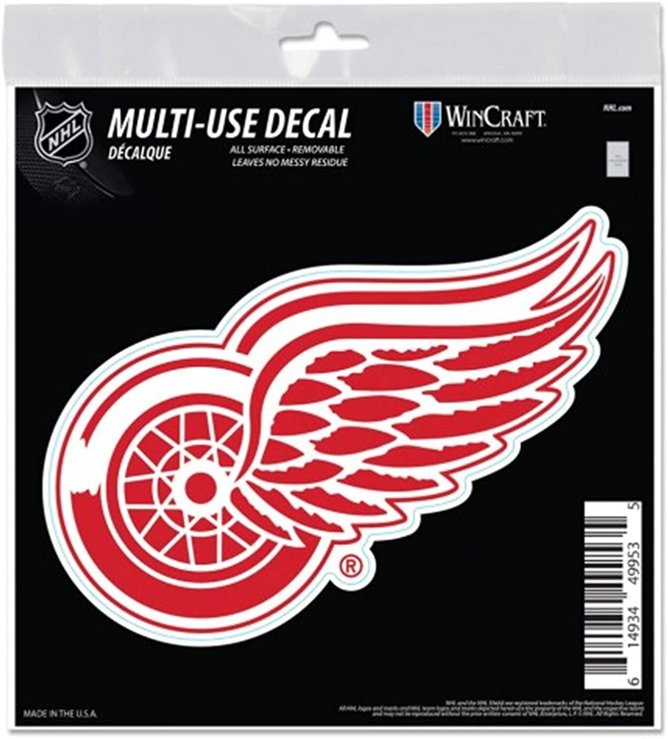 Detroit Red Wings 6 Inch Decal Sticker, Flat Vinyl, Die Cut, Primary Design, Full Adhesive Backing by Fielders Choice