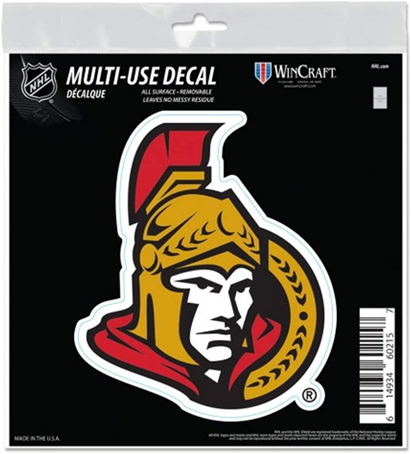 Ottawa Senators 6 Inch Decal Sticker, Flat Vinyl, Die Cut, Primary Design, Full Adhesive Backing by Fielders Choice