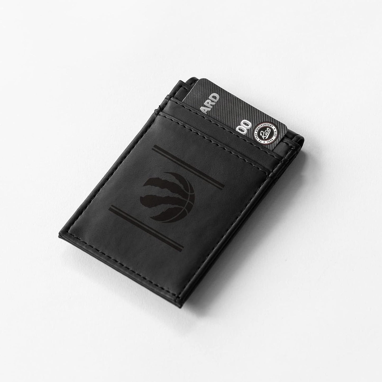 Toronto Raptors Premium Black Leather Wallet, Front Pocket Magnetic Money Clip, Laser Engraved, Vegan by Fielders Choice