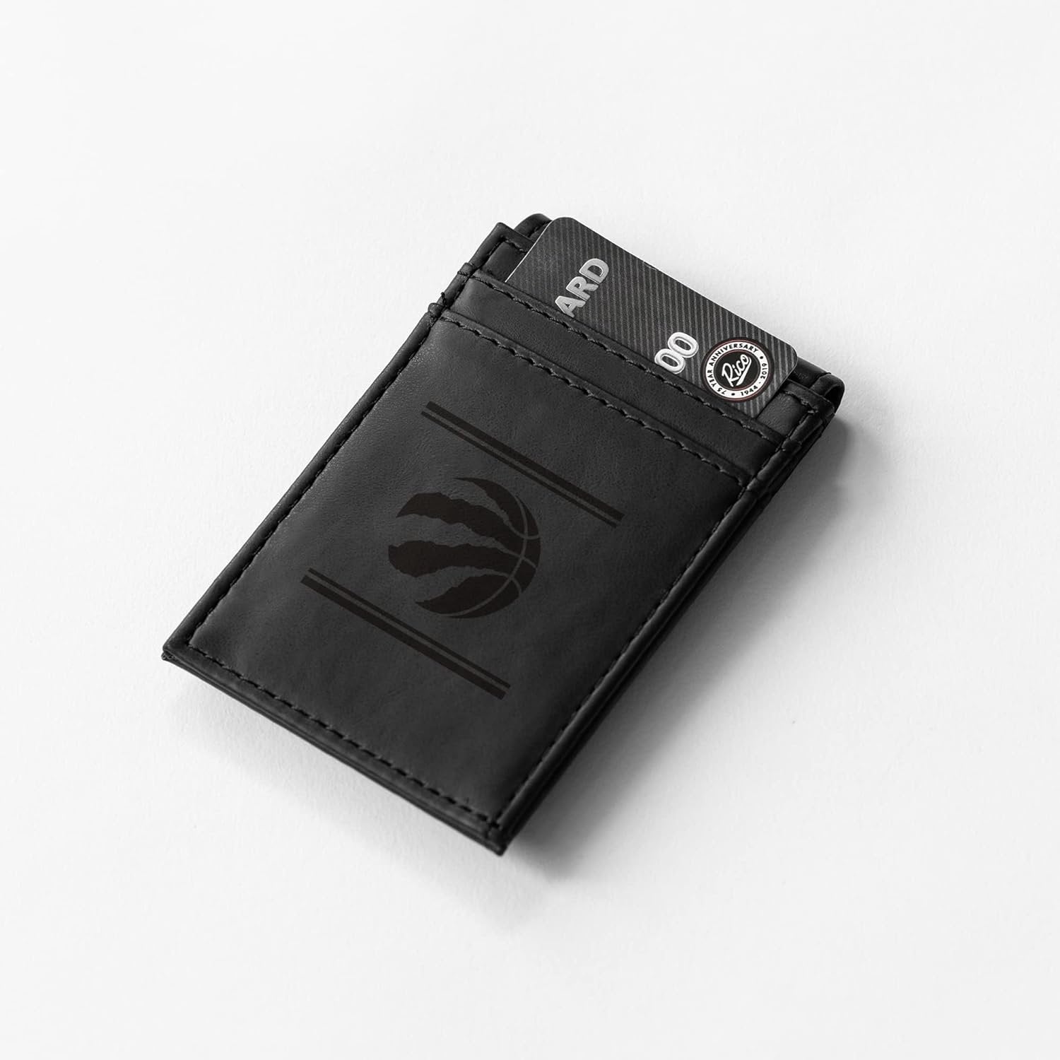 Toronto Raptors Premium Black Leather Wallet, Front Pocket Magnetic Money Clip, Laser Engraved, Vegan by Fielders Choice