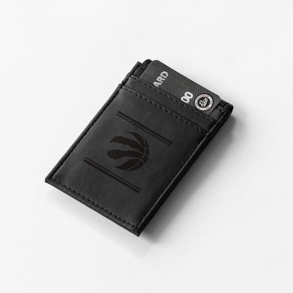 Toronto Raptors Premium Black Leather Wallet, Front Pocket Magnetic Money Clip, Laser Engraved, Vegan by Fielders Choice