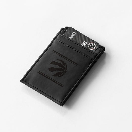 Toronto Raptors Premium Black Leather Wallet, Front Pocket Magnetic Money Clip, Laser Engraved, Vegan by Fielders Choice