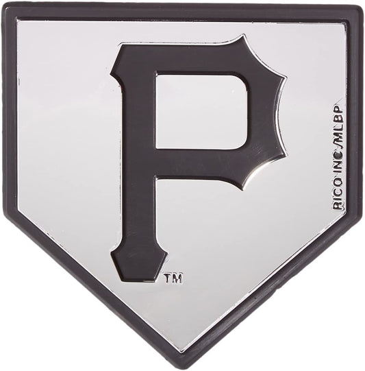 Pittsburgh Pirates Auto Emblem, Silver Chrome Color, Raised Molded Plastic, 3.5 Inch, Adhesive Tape Backing by Fielders Choice
